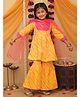 Little Ginnie Cotton Woven Three Fourth Sleeves Gota Lace Embellished Leheriya Printed Coordinating Kurti Sharara Set With Dupatta - Yellow
