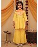 Little Ginnie Cotton Woven Three Fourth Sleeves Gota Lace Embellished Bandhani Printed Coordinating Kurti Sharara Set With Dupatta - Yellow
