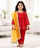 Little Ginnie Cotton Woven Three Fourth Sleeves Gota Lace Embellished Kurti & Pant With Dupatta Set - Red