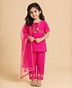 Little Ginnie Cotton Woven Half Sleeves Gota Lace Embellished Kurti Pyjama Set With Dupatta - Pink