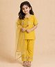 Little Ginnie Cotton Woven Half Sleeves Gota Patti Embellished & Tassels Detailed Kurti Pyjama Set With Dupatta - Yellow