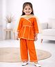 Little Ginnie Cotton Woven Three Fourth Sleeves Gota Lace Embellished Kurti & Pant With Dupatta Set - Orange