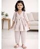 Little Ginnie Cotton Woven Three Fourth Sleeves Gota Patti Embellished & Floral Printed Angrakha Kurti Pyjama Set - White
