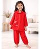 Little Ginnie Cotton Woven Full Sleeves Umbrella Embroidered & Lace Embellished Shirt & Pant Set - Red