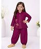 Little Ginnie Cotton Woven Full Sleeves Umbrella Embroidered & Lace Embellished Shirt & Pant Set - Wine