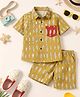 Little Ginnie Cotton Woven Half Sleeves Fish Printed Coordinating Shirt & Shorts Set - Mustard