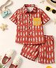 Little Ginnie Cotton Woven Half Sleeves Fish Printed Coordinating Shirt & Shorts Set  - Maroon