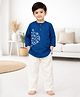 Little Ginnie Cotton Woven Full Sleeves Floral Embroidered Kurta Pyjama Set - Blue