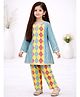 Little Ginnie Cotton Woven Full Sleeves Bandhani & Gota Lace Embellished Kurti & Pant Set - Blue