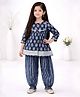 Little Ginnie Cotton Woven Three Fourth Sleeves Floral Printed Kurti & Salwar Set - Indigo