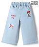 Babyhug Disney Denim Woven Full Length Jeans With Minnie Mouse Graphic & Bow Embroidery - Light Blue