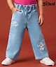 Babyhug Disney Denim Woven Full Length Jeans With Stitch Graphics - Blue