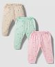 Simply Sinker Knit Full Length Vehicles Printed Lounge Pants Pack Of 3 - Mint Baby Pink & Cream
