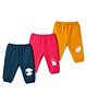 Simply Cotton Knit Full Length Lounge Pants With Animal Print Pack Of 3 - Navy Blue Dark Pink & Orange