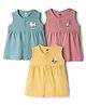 Simply Sinker Knit Sleeveless One Piece Frocks With Animal Print Pack of 3 - Mustard Dark Peach & Teal Blue