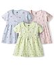 Simply Interlock Knit Half Sleeves Printed Frocks Pack of 3 - Pink Blue & Lime Green
