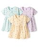Simply Interlock Knit Half Sleeves Printed Frocks Pack of 3 - Lilac Aqua & Yellow