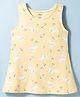 Simply Cotton Lycra Knit Sleeveless Frock with Bunny & Floral Print - Yellow