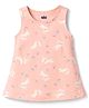 Simply Cotton Lycra Knit Sleeveless Frock with Bunny & Floral Print - Baby Pink