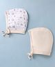 Babyhug 100% Cotton Interlock Knit Printed Cap Pack of 2 White - Diameter 19 cm