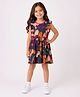 CrayonFlakes Cotton Knit Sleeveless Floral Printed Frill Detailed Dress - Navy Blue