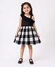 CrayonFlakes Cotton Knit Sleeveless Checked & Frill Detailed Dress - Black