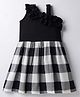 CrayonFlakes Cotton Knit Sleeveless Checked & Frill Detailed Dress - Black