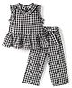 CrayonFlakes Cotton Woven Sleeveless Frill Detailed & Coordinating Checked Top & Palazzo Set - Black