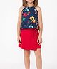 CrayonFlakes Cotton Woven Sleeveless Floral Printed Top & Skort Set - Navy Blue