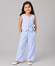 CrayonFlakes Cotton Woven Sleeveless Striped & Bow Applique Detailed Coordinating Top & Pants Set - Blue