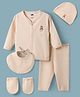 Simply Interlock Knit Full Sleeves   Co-Ord T-Shirt & Pyjama Night Suit With Cap Mittens Bib & Bear Embroidery - Peach
