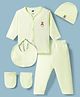 Simply Interlock Knit Full Sleeves   Co-Ord T-Shirt & Pyjama Night Suit With Cap Mittens Bib & Bear Embroidery - Limegreen