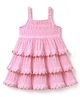 Babyhug Cotton Woven Sleeveless Layered Smoked Textured  Frock With Lace Detailing - Pink