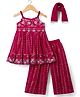 Babyhug Georgette Woven  Sleeveless Floral Embroidered Kurti & Sharara Set With Dupatta - Fuchsia