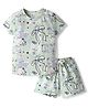 Smarty Girls Sinker Knit Half Sleeves Floral Text & Hearts Printed Co-Ords T-Shirt & Shorts Set - Light Green