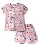 Smarty Sinker Knit Half Sleeves Bow & Hearts Printed Co-Ords T-Shirt & Shorts Set - Peach