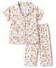 Smarty Girls 100% Cotton Knit Half Sleeves Floral Checked & Text Printed Co-Ords Shirt & Pyjama Night Suit - Light Green