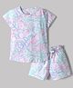 Smarty Girls Sinker Knit Half Sleeves T-Shirt & Shorts Co-ord Night Suit with Floral Print - White