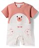 Mom's pet Cotton Knit Half Sleeves Bear Face Embroidered Romper - Orange