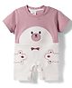 Mom's pet Cotton Knit Half Sleeves Bear Face Embroidered Romper - Dark Pink