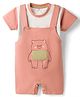 Mom's pet Cotton Knit Half Sleeves Bear Embroidered Dungaree & Colour Blocked Tee - Orange