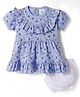 Mom's pet Cotton Knit Frock with Bloomer Half Sleeves Printed Blue 0-1 Month
