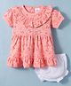 Mom's pet Cotton Knit Half Puffed Sleeves Frill Detailed Bunnies & Hearts Printed Dress With Bloomer - Orange