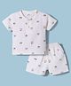 Mom's pet Cotton Knit Half  Sleeves Teddy Bear Face Printed Tee & Shorts Set - Tan