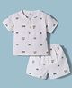 Mom's pet Cotton Knit Half  Sleeves Teddy Bear Face Printed Tee & Shorts Set - Green