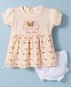 Mom's pet Cotton Knit Half Puffed Sleeves Butterfly & Floral Printed Dress With Bloomer - Yellow