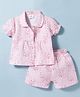 Mom's pet Cotton Woven Half Puffed Sleeves Bear Family Printed Coordinating Shirt & Shorts Set - Pink
