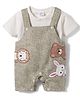 Mom's pet Cotton Jersey Woven Animals Embroidered Dungaree  With Half Sleeves Tee - Green
