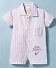 Mom's pet Cotton Woven Half Sleeves Placement Striped & Little Sailor Text Embroidered Romper - Peach
