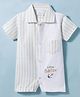 Mom's pet Cotton Woven Half Sleeves Placement Striped & Little Sailor Text Embroidered Romper - Green
